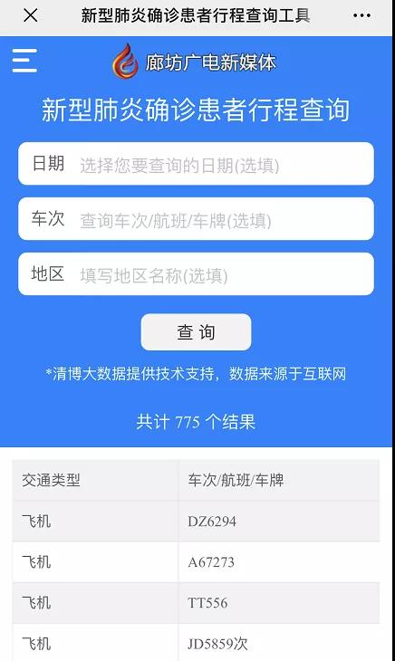 新型冠狀病毒感染的肺炎疫情信息查詢平臺上線了！