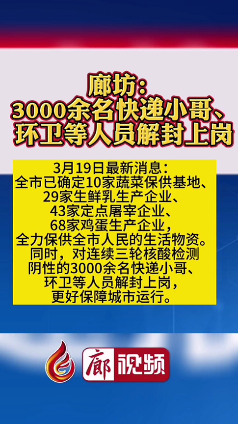  廊視頻 | 廊坊：3000余名快遞小哥、環(huán)衛(wèi)等人員解封上崗